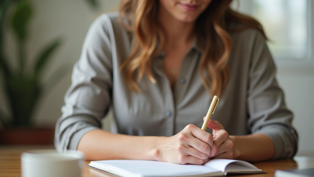 Donna che scrive in un taccuino durante una sessione di coaching