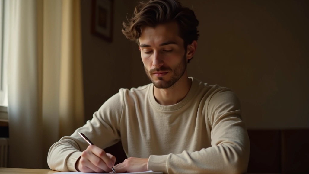 Persona che scrive in un diario delle abitudini con consapevolezza