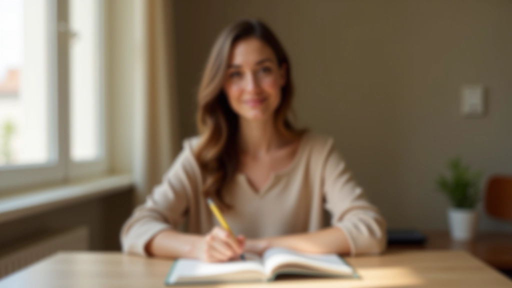 Persona seduta in ambiente calmo con notebook aperto, luce naturale, espressione consapevole