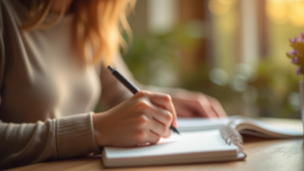 Persona che scrive su un tracker cartaceo con penna, ambiente sereno